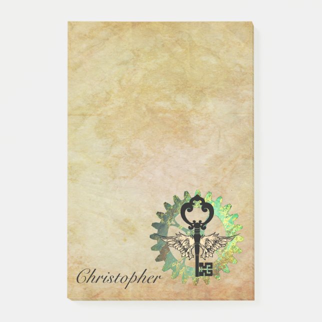 Steampunk Winged Nyckel och Cog Wheel Post-it Note (Framsida)
