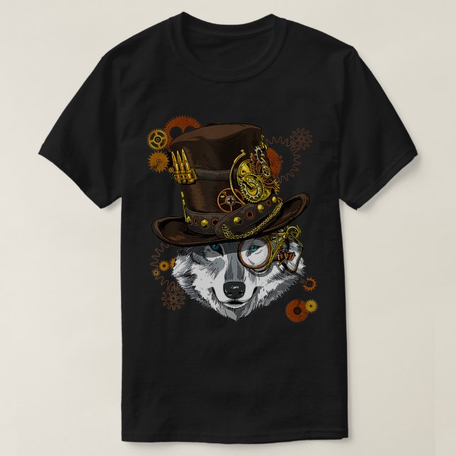 Steampunk Wolf Steampunk Lovers T Shirt (Design framsida)