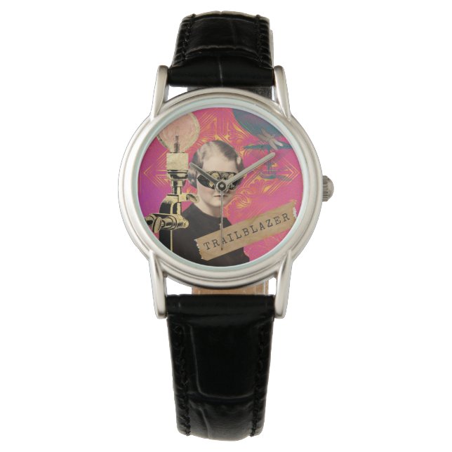 Steampunk Woman Trailblazer Pop Art Armbandsur (Framsida)