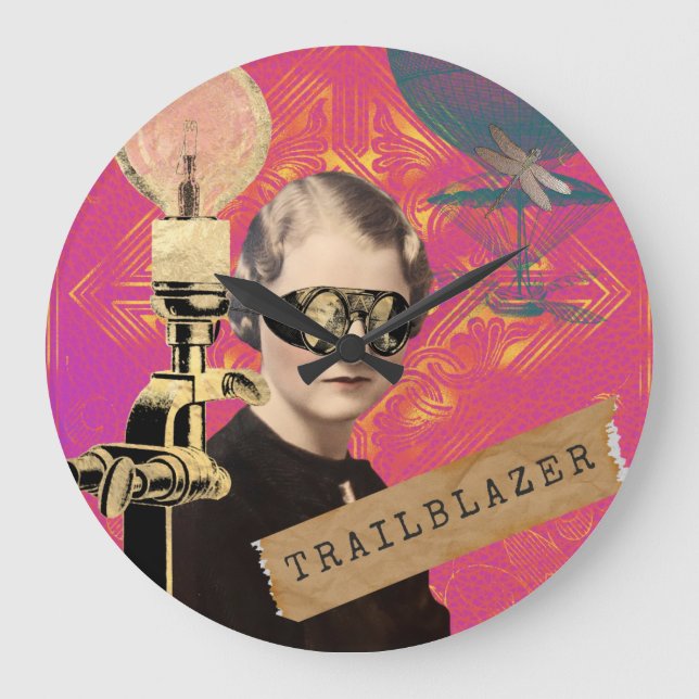 Steampunk Woman Trailblazer Pop Art Stor Klocka (Framsida)