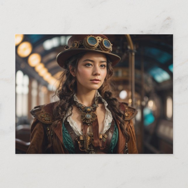 Steampunk Woman Vykort (Framsida)
