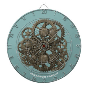 Steampunk Worn Gears Blue 1800-talet Maskin Darttavla