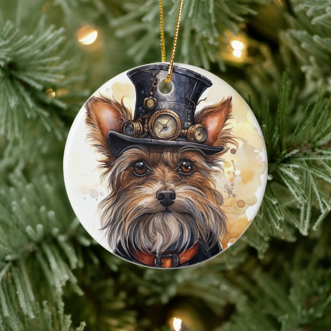 Steampunk Yorkshire Terrier Hund Julgransprydnad Keramik (Träd)