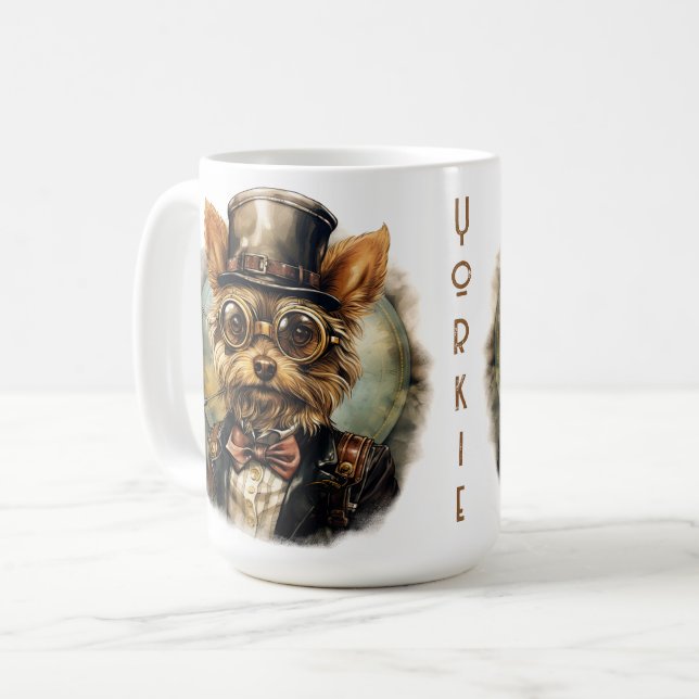 Steampunk Yorkshire Terrier Hund Kaffemugg (Framsida vänster)
