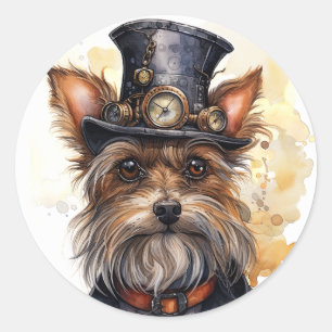 Steampunk Yorkshire Terrier Hund Runt Klistermärke