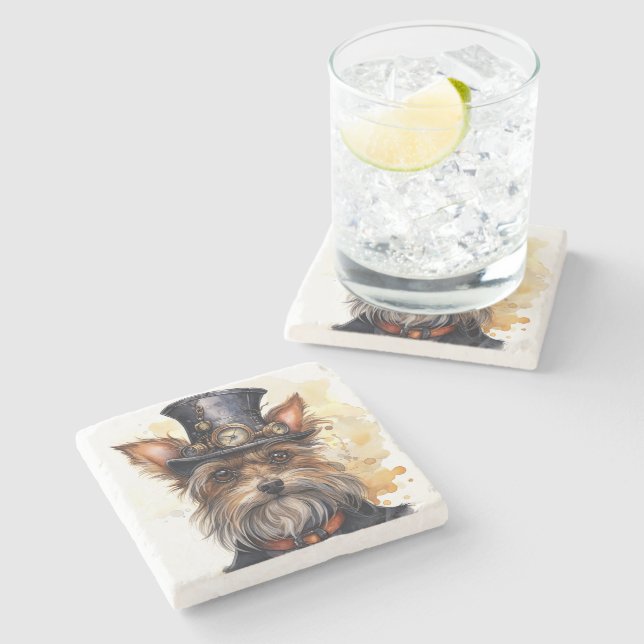 Steampunk Yorkshire Terrier Hund Stenunderlägg (Sidan)