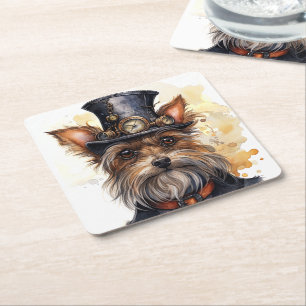 Steampunk Yorkshire Terrier Hund Underlägg Papper Kvadrat