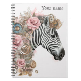 Steampunk zebra med rosa blommor anteckningsbok