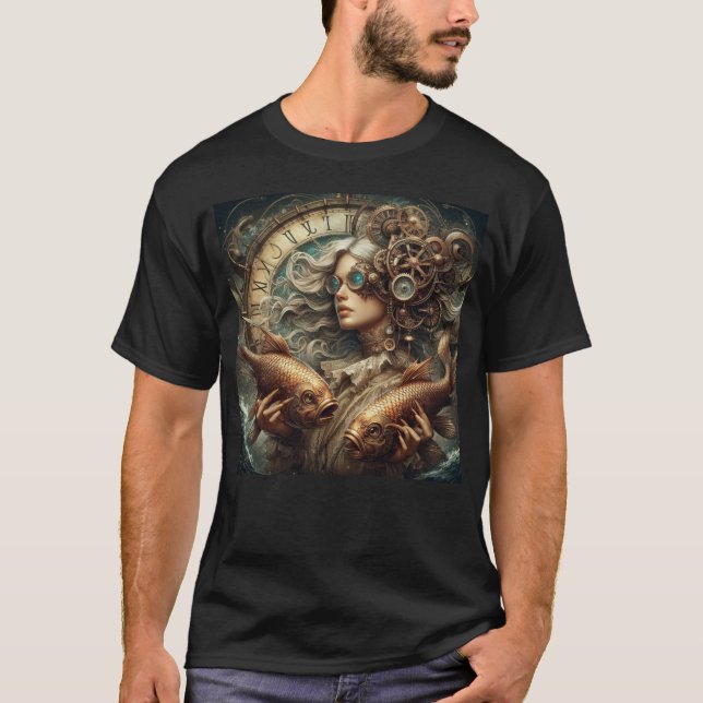 Steampunk Zodiac Pisces T Shirt (Framsida)