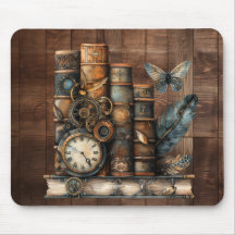 Steampunkböcker Träbakgrund Musmattor