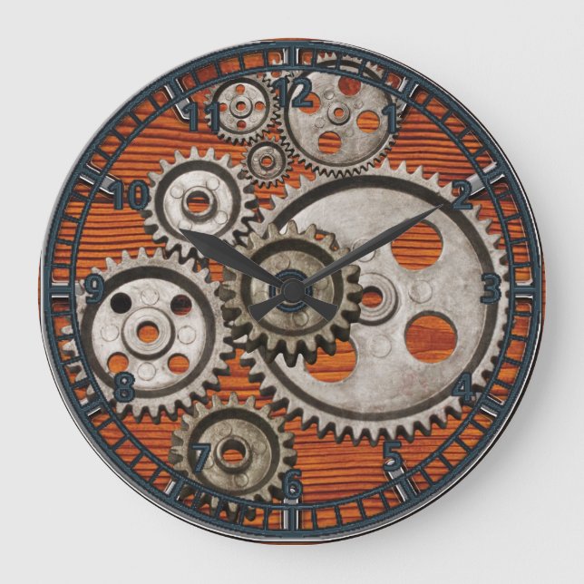 steampunkklockan utrustar motorkuggar tar tid på stor klocka (Framsida)