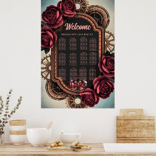 Steampunkram med röda rosor och kugghjul poster