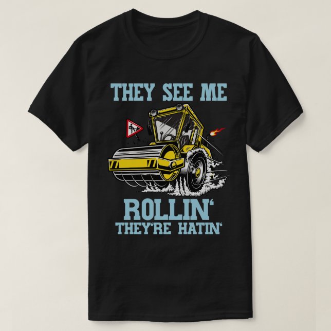 Steamrolls Funny Construction Worker T Shirt (Design framsida)
