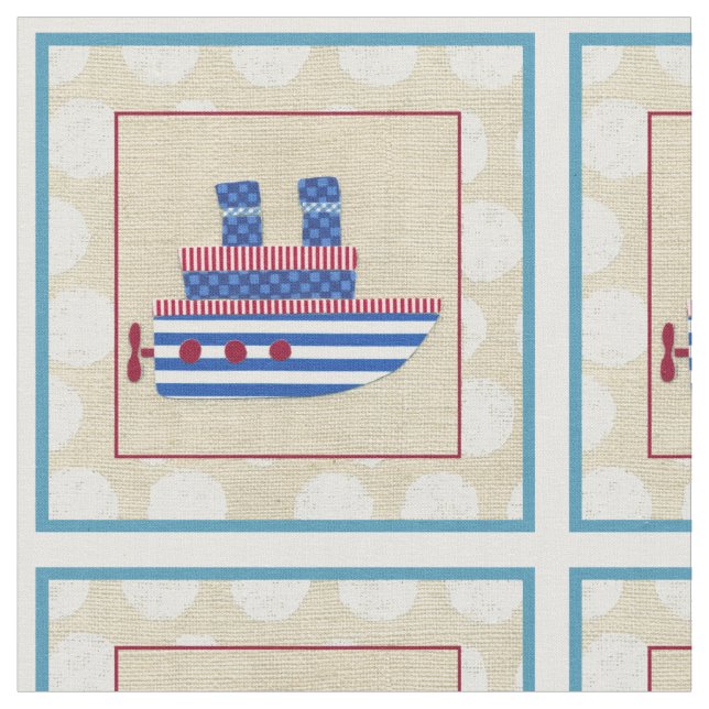 Steamship with Propeller and Blue Smokestacks Tyg (Närbild)