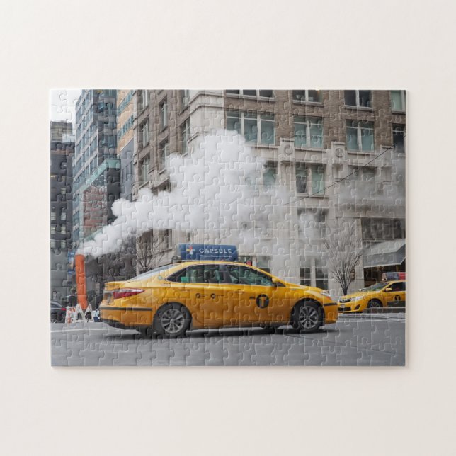 Steamy Day New York City NYC Gult Taxi Cab Pussel (Horisontell)