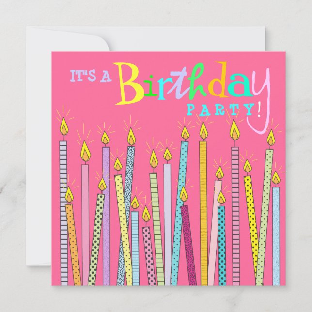 Stearinljus på shock rosafödelsedagsfest inbjudan (Framsida)