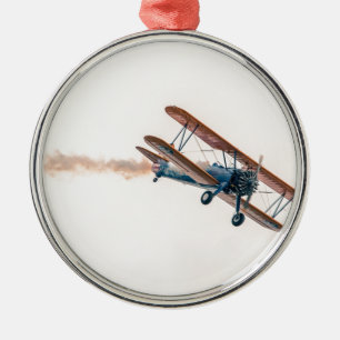Stearman Pt-13d Dubbla Decker Aircraft Fly Julgransprydnad Metall