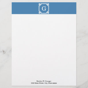 Steel Blue Wht Grekiska Nyckel Ram #2 Initial Mono Brevhuvud