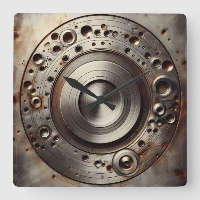 steel circles, dents and pits fyrkantig klocka (Framsida)