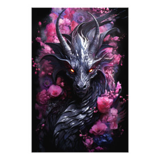 Steel Dragon in Flowers Fototryck