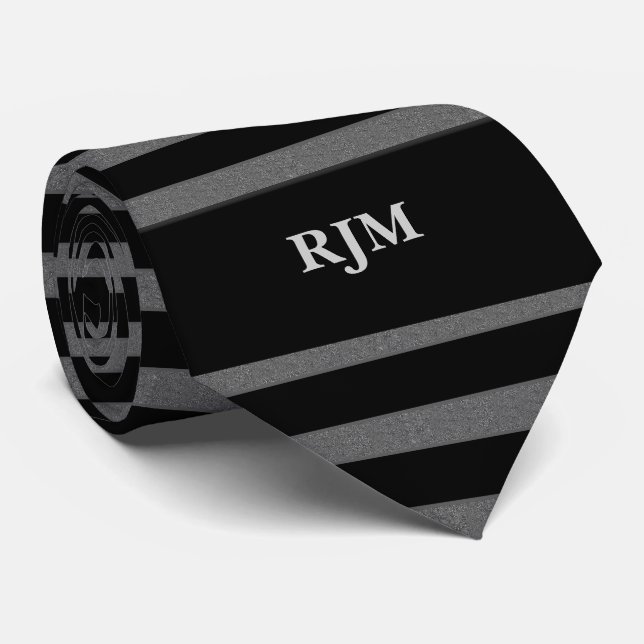 Steel Grått Paisley och Black Rand med Monogram Slips (Rullad)