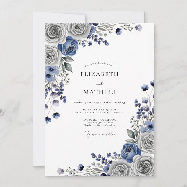 Steel Gray Lustrous Winter Wedding Inbjudningar (Framsida)