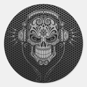 Steel Mesh DJ Sugar Skull Runt Klistermärke