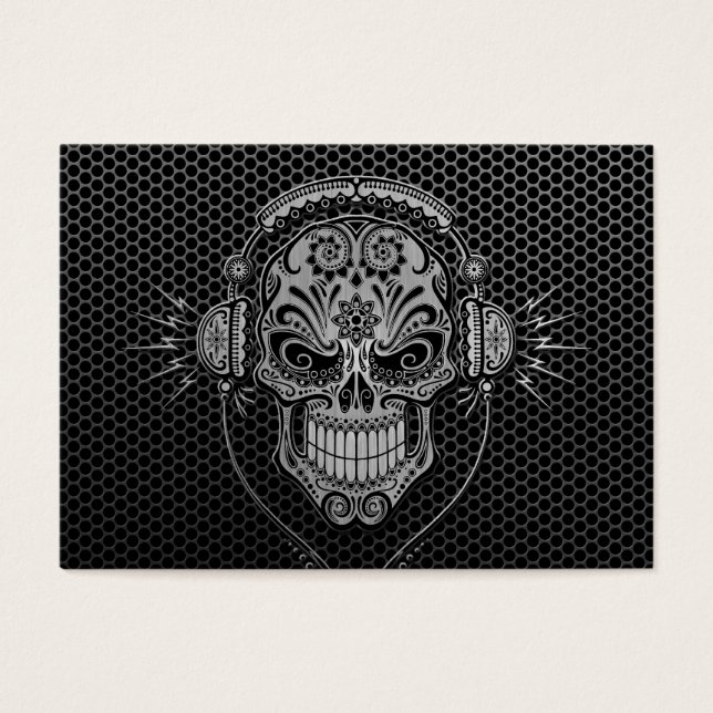 Steel Mesh DJ Sugar Skull Visitkort (Framsidan)