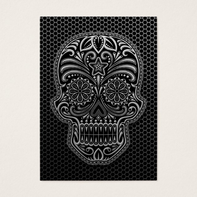 Steel Mesh Sugar Skull Visitkort (Framsidan)