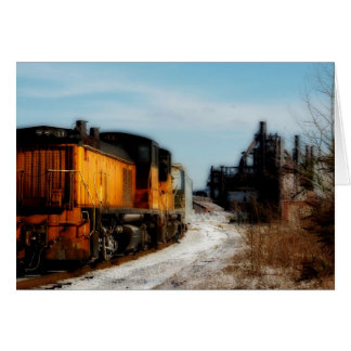 Steel Mill i Snö med Tåg Hälsningskort