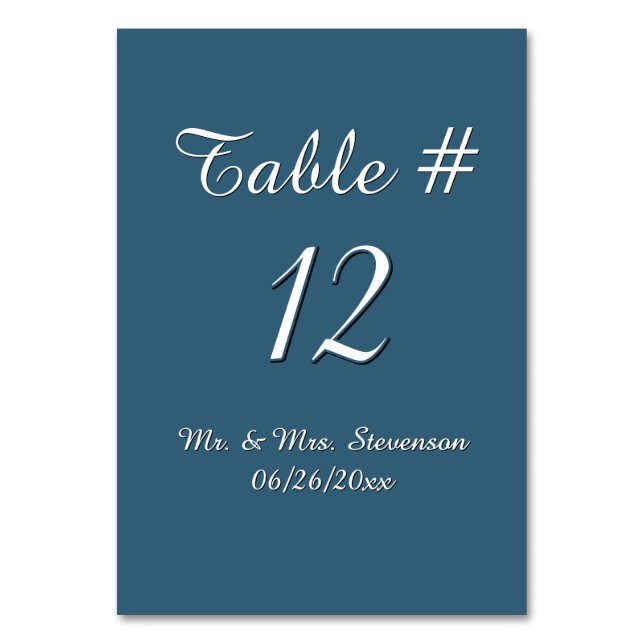 Steele Blue och White Namn och Date Bordsnummer (Framsidan)