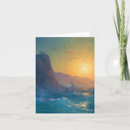 Steep rocky coast and a rough sea at sunset kort