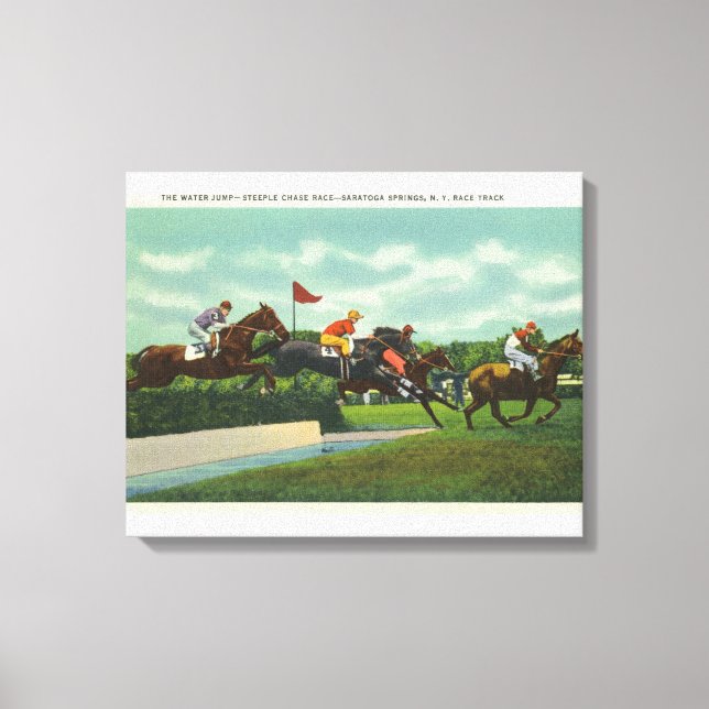 Steeple Chase Vatten-jump vid Tävling Track Canvastryck (Framsida)