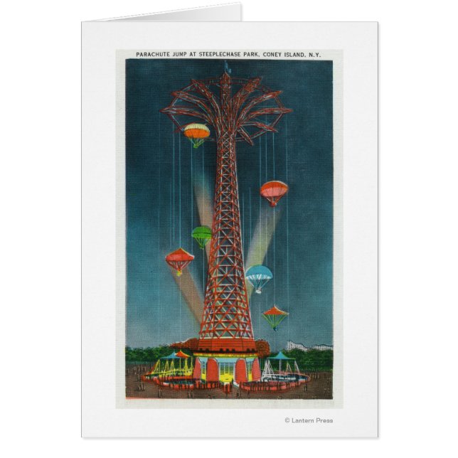 Steeplechase Park Fallskärm Jump View på natten Hälsningskort (Framsidan)
