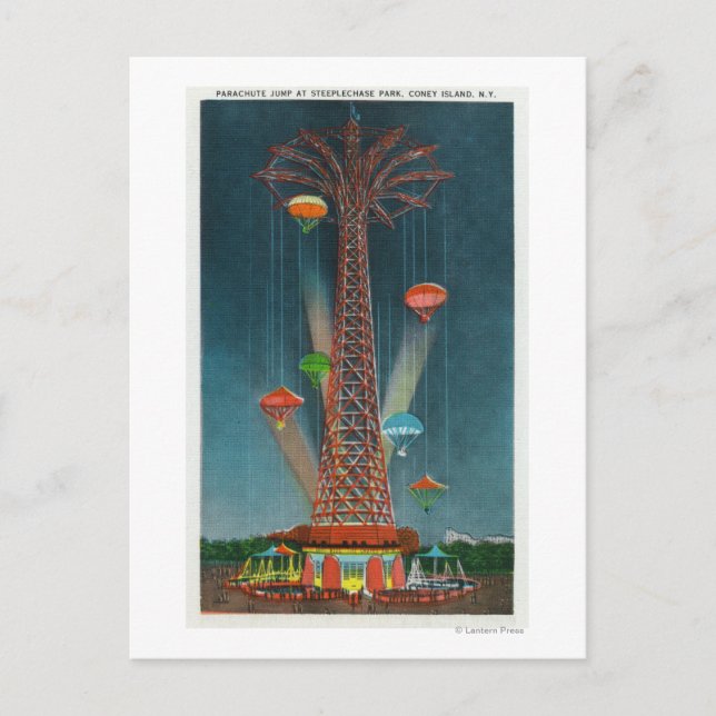 Steeplechase Park Fallskärm Jump View på natten Vykort (Framsida)