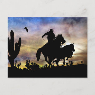 Steer Roping Cowboy och Horse Southwest Desert Vykort