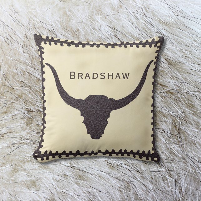 Steer Skull Industrial Brown Faux Leather Kudde (Skapare uppladdad)