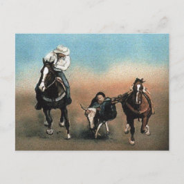 "Steer Wrestling" Art Reproduction Postcard Vykort