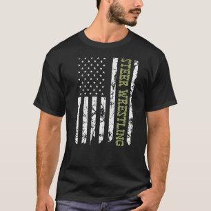 Steer Wrestling Patriotic American Flagga Rodeo Bu T Shirt