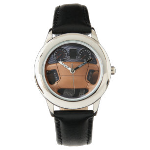 Steering Hjul Brown Leather Stil Armbandsur