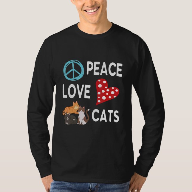 Steering Wheel Heart Peace Love Cats Happy Day Dad T Shirt (Framsida)
