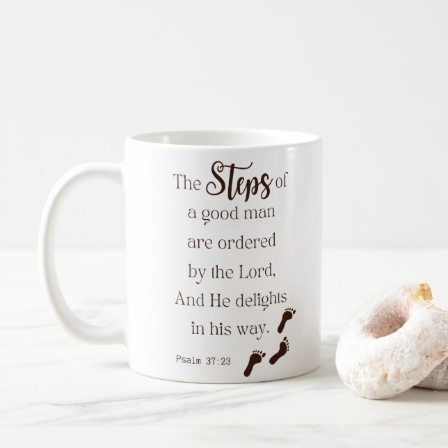 Steg av en Bra man - Psalm 37:23 Bible Verse Kaffemugg (Med munk)