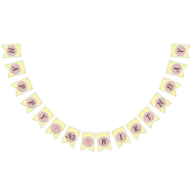 Steg blommar/rosor & gult/30års födelsedag vimplar (Alla)