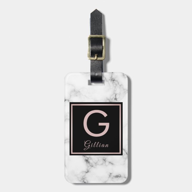Steg det rosa guld- Monogrammed namn för marmor Bagagebricka (Vertikal Framsida)