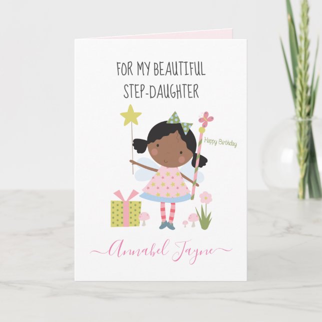 Steg dotters födelsedag Fairy rosa whimsic Kort (Framsida)