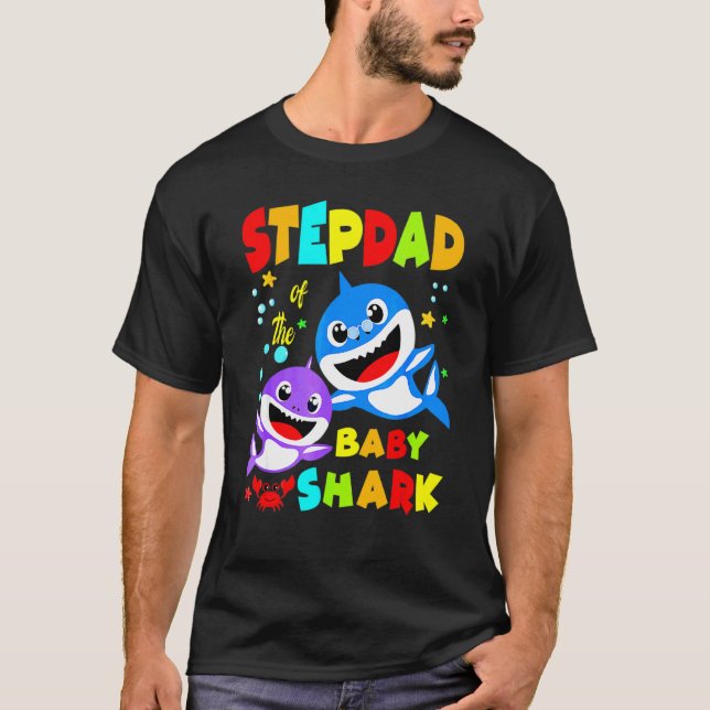 Steg Pappa Shark Step Pappa Shark Family Mors dag T Shirt (Framsida)