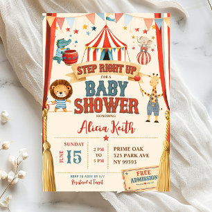 Steg rätt upp Cirkus Baby Shower Inbjudan 