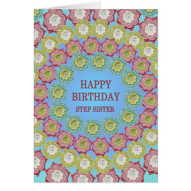 Steg Sister Birthday Crochet Flowers Hälsningskort (Framsidan)