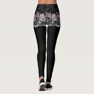 Steg snöregördelkort på svart damasker leggings