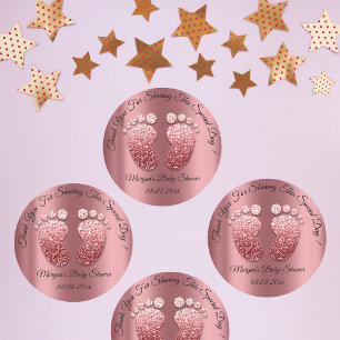 Steg tack för favör för glitterfotbaby shower runt klistermärke